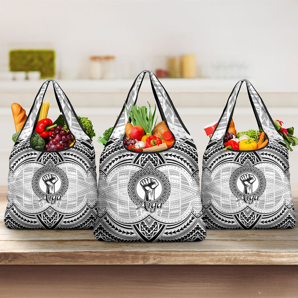 Aiga Samoa Raised Fist Grocery Bag Polynesian Tribal Tattoo Art Family Pride