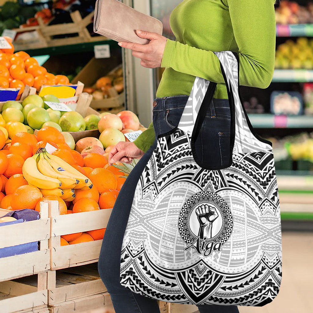 Aiga Samoa Raised Fist Grocery Bag Polynesian Tribal Tattoo Art Family Pride