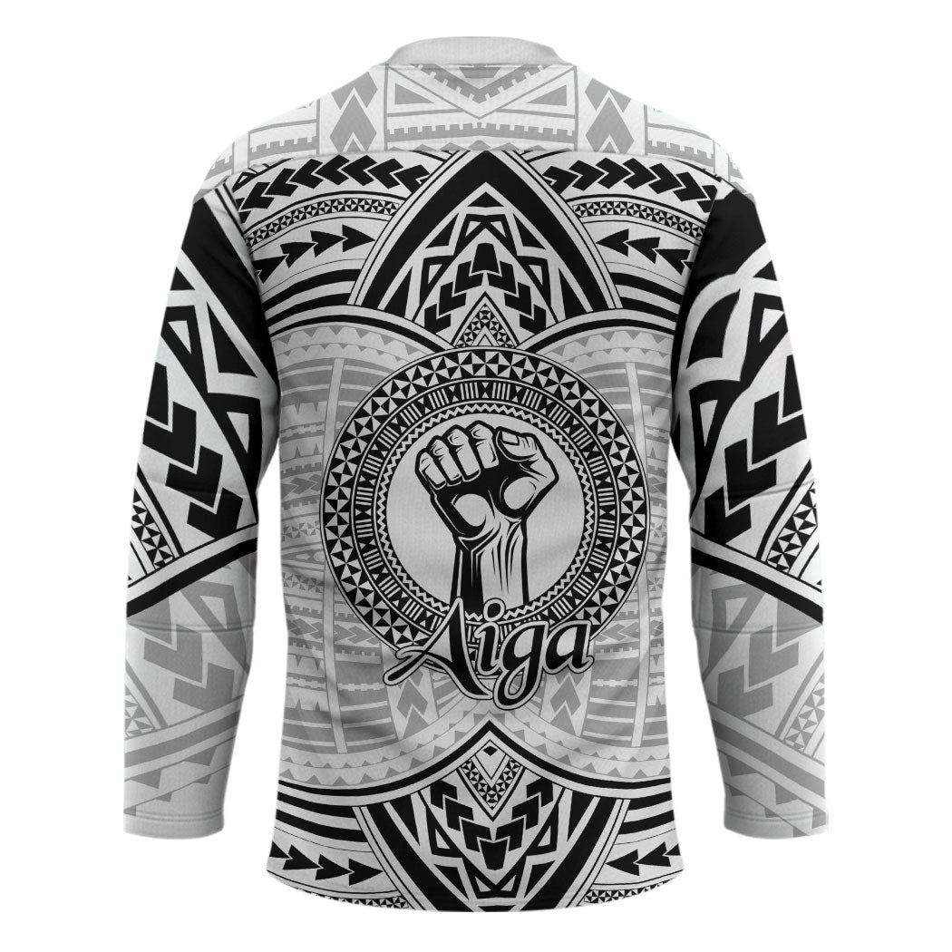 Aiga Samoa Raised Fist Hockey Jersey Polynesian Tribal Tattoo Art Family Pride