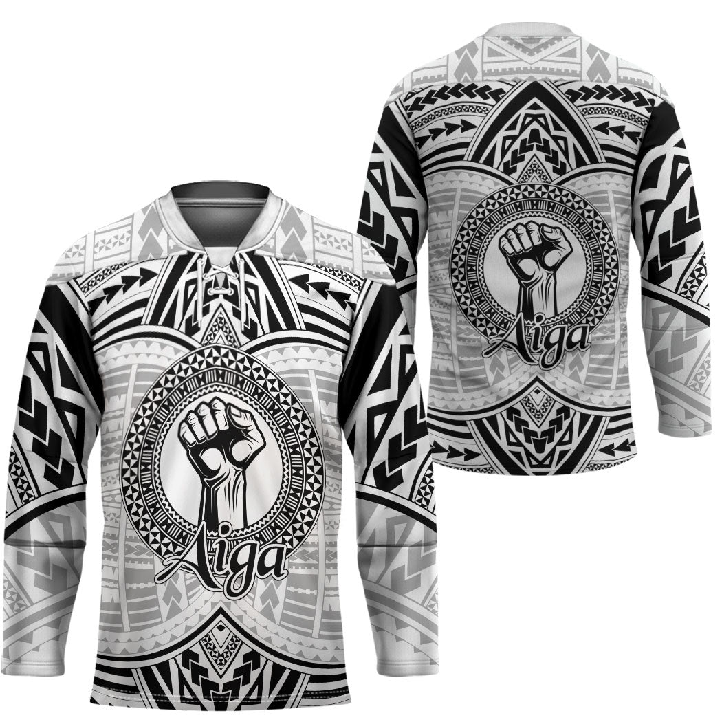 Aiga Samoa Raised Fist Hockey Jersey Polynesian Tribal Tattoo Art Family Pride