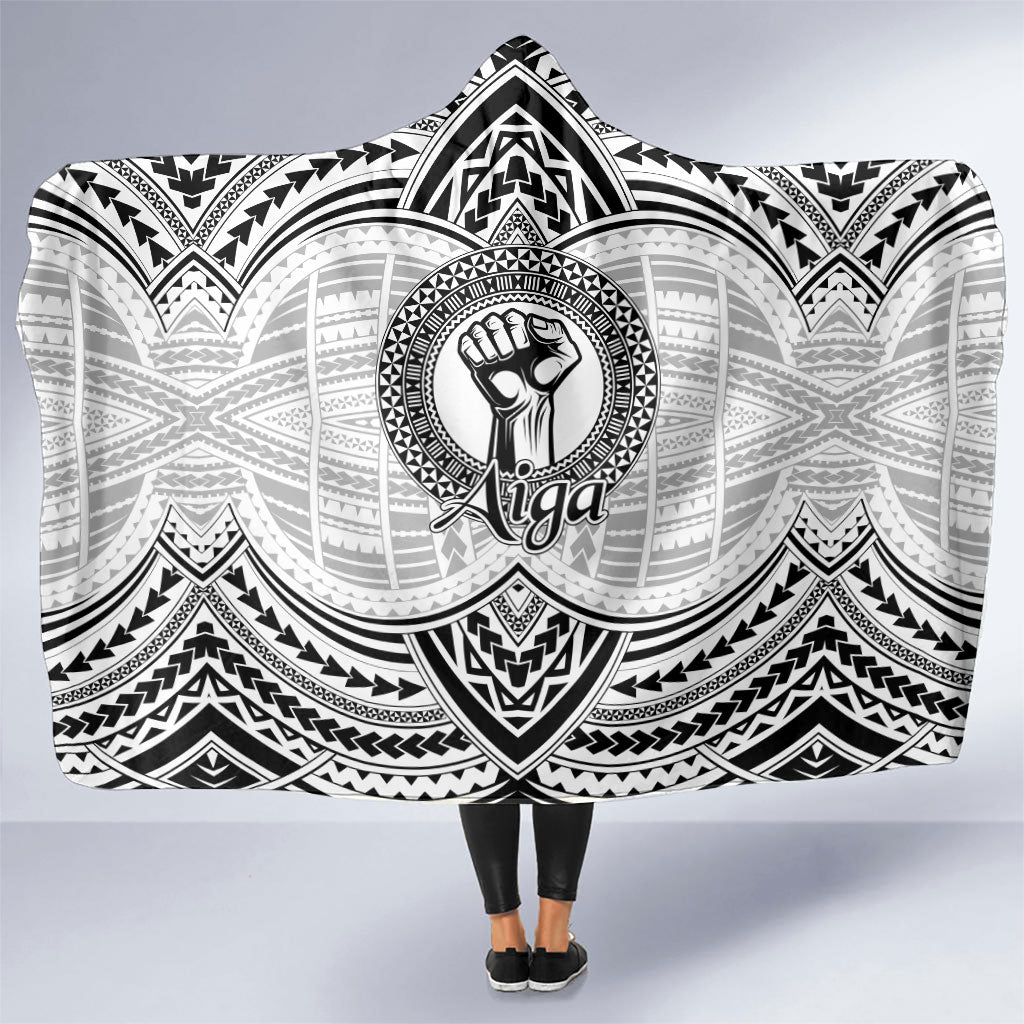 Aiga Samoa Raised Fist Hooded Blanket Polynesian Tribal Tattoo Art Family Pride TS04 One Size White Black - Polynesian Pride