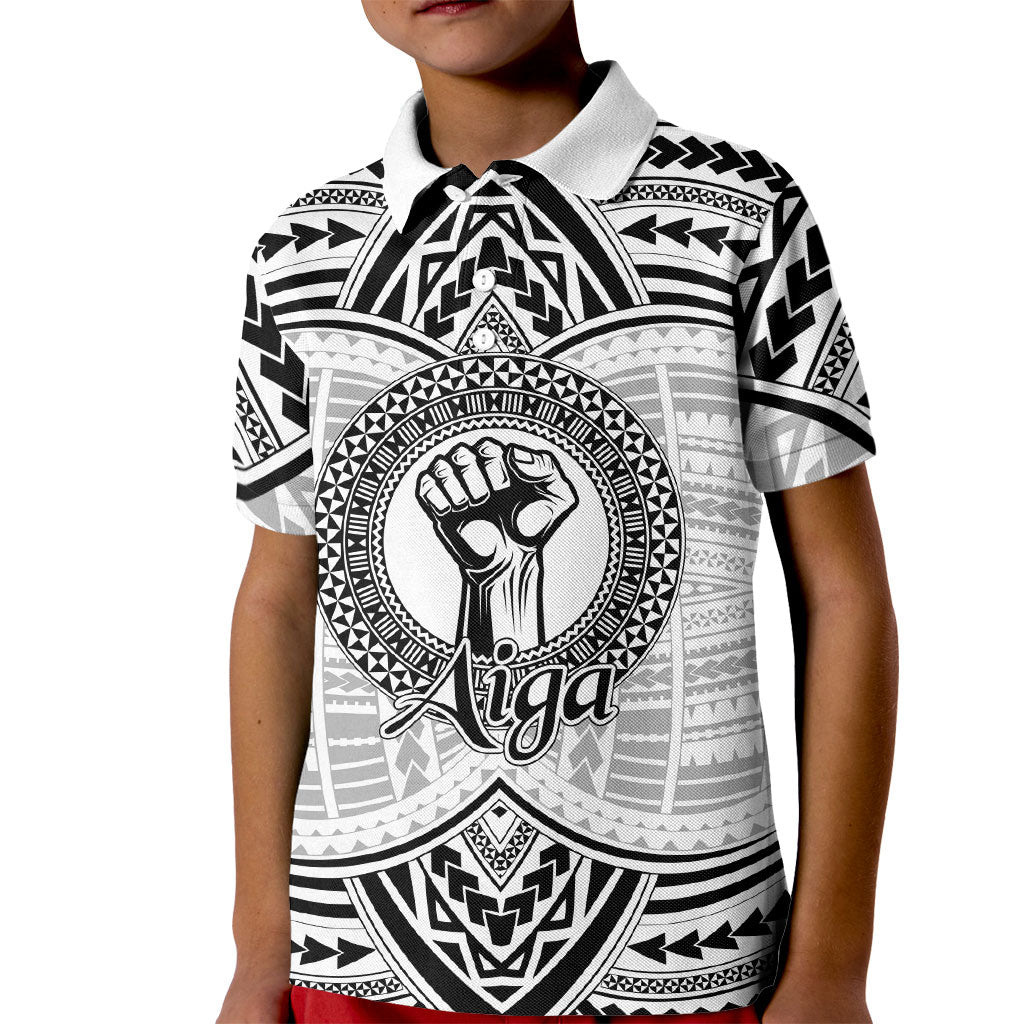 Aiga Samoa Raised Fist Kid Polo Shirt Polynesian Tribal Tattoo Art Family Pride TS04 Kid White Black - Polynesian Pride