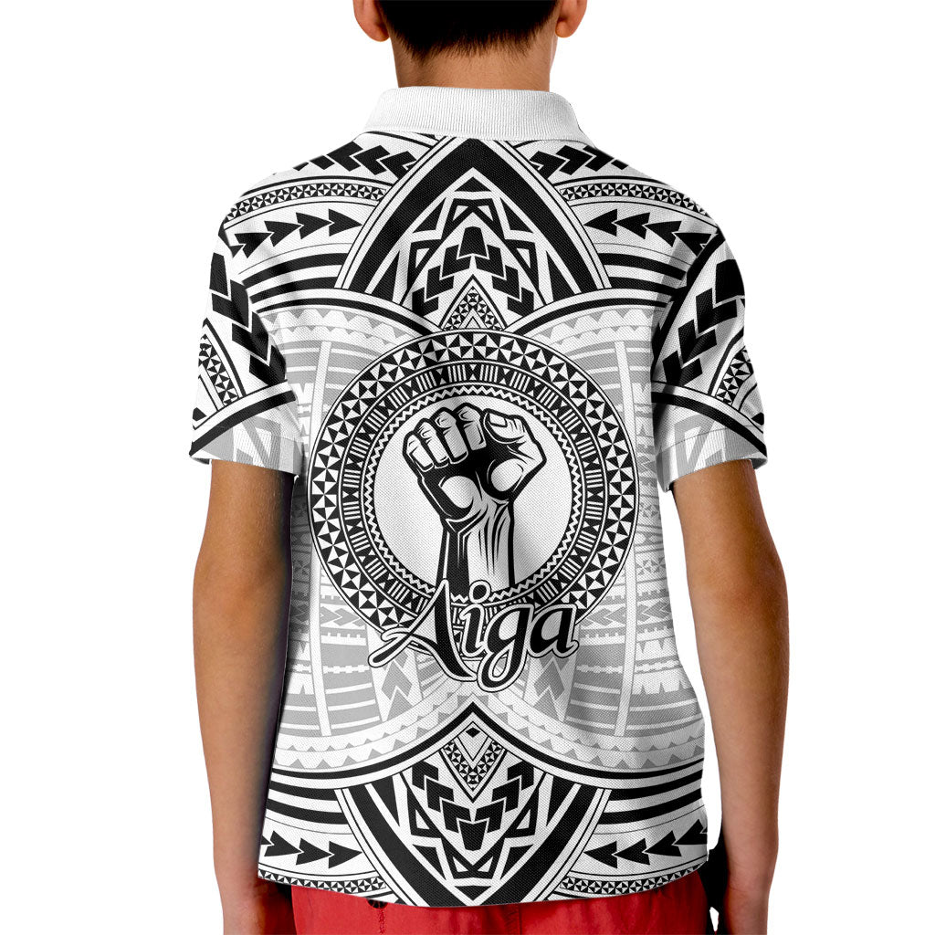 Aiga Samoa Raised Fist Kid Polo Shirt Polynesian Tribal Tattoo Art Family Pride