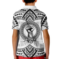 Aiga Samoa Raised Fist Kid Polo Shirt Polynesian Tribal Tattoo Art Family Pride