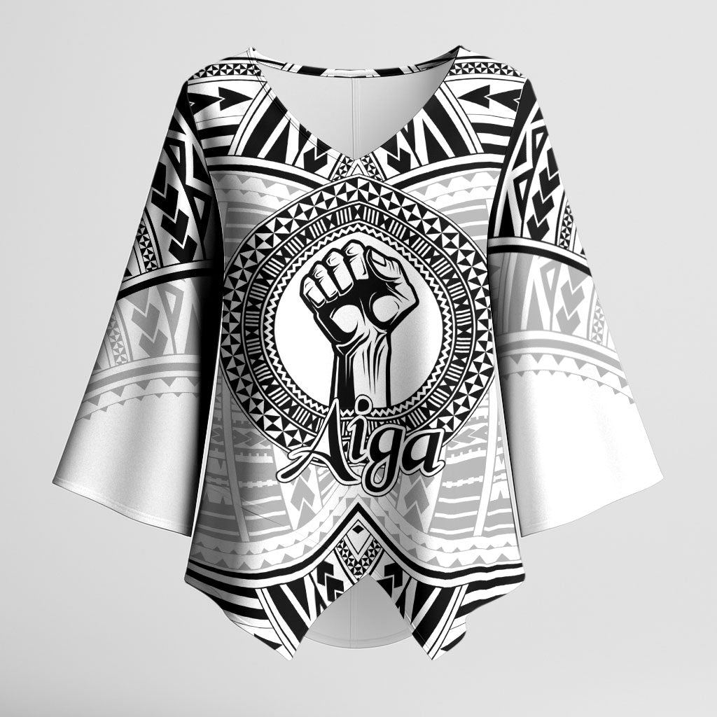 Aiga Samoa Raised Fist Kimono Sleeve Blouse Polynesian Tribal Tattoo Art Family Pride