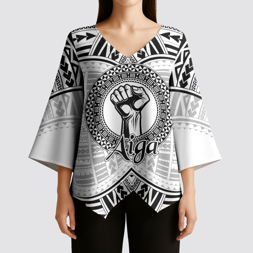 Aiga Samoa Raised Fist Kimono Sleeve Blouse Polynesian Tribal Tattoo Art Family Pride