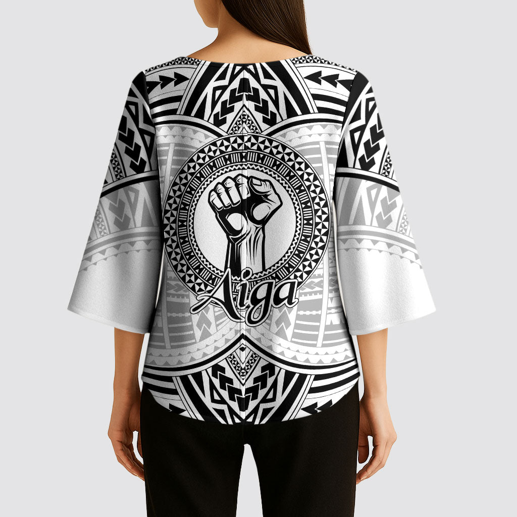 Aiga Samoa Raised Fist Kimono Sleeve Blouse Polynesian Tribal Tattoo Art Family Pride