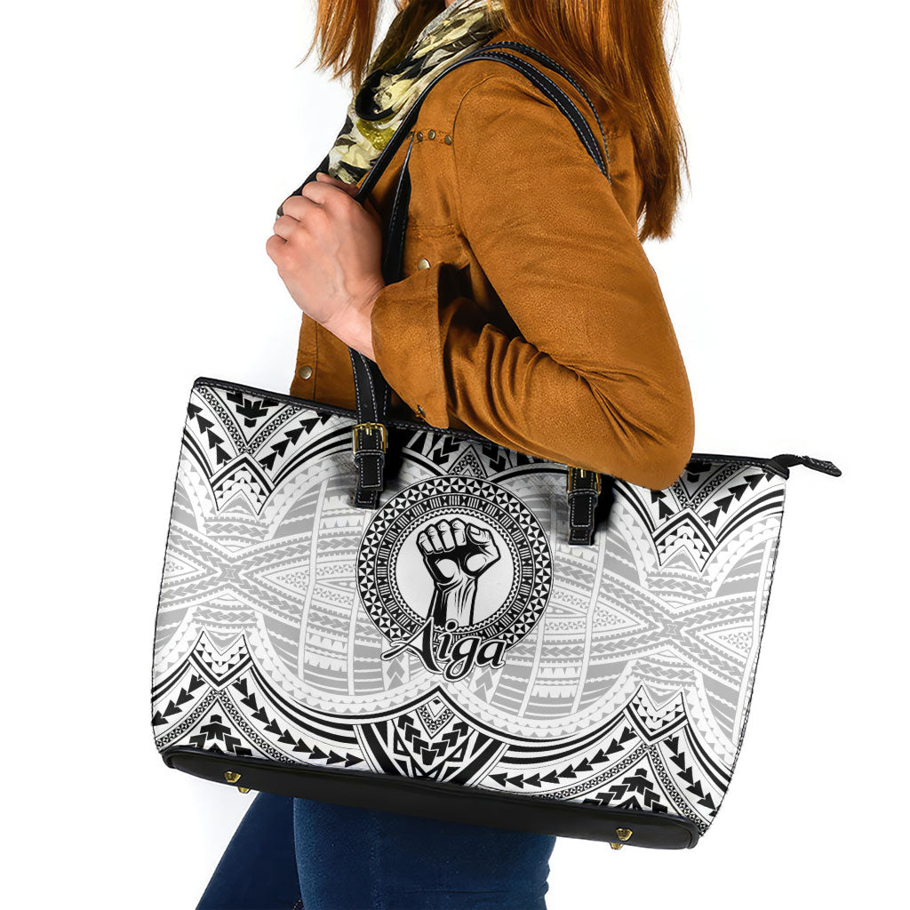 Aiga Samoa Raised Fist Leather Tote Bag Polynesian Tribal Tattoo Art Family Pride