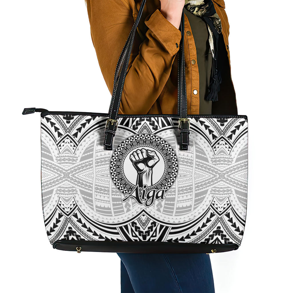 Aiga Samoa Raised Fist Leather Tote Bag Polynesian Tribal Tattoo Art Family Pride