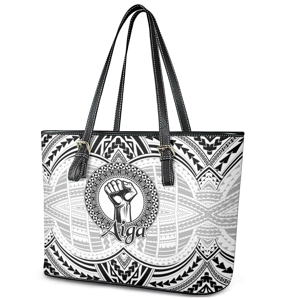 Aiga Samoa Raised Fist Leather Tote Bag Polynesian Tribal Tattoo Art Family Pride