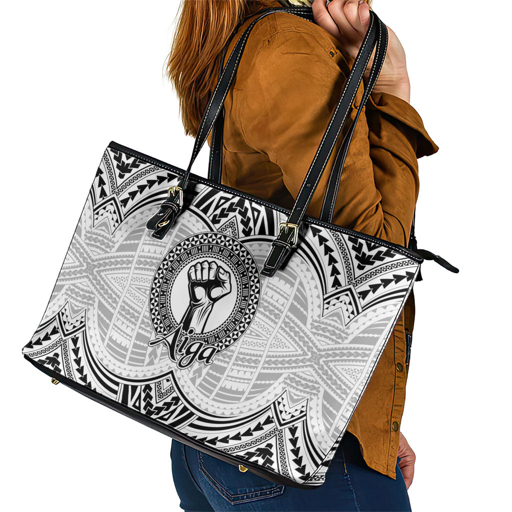 Aiga Samoa Raised Fist Leather Tote Bag Polynesian Tribal Tattoo Art Family Pride