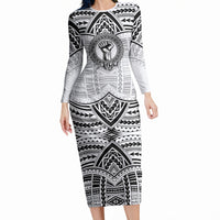 Aiga Samoa Raised Fist Long Sleeve Bodycon Dress Polynesian Tribal Tattoo Art Family Pride