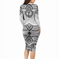 Aiga Samoa Raised Fist Long Sleeve Bodycon Dress Polynesian Tribal Tattoo Art Family Pride
