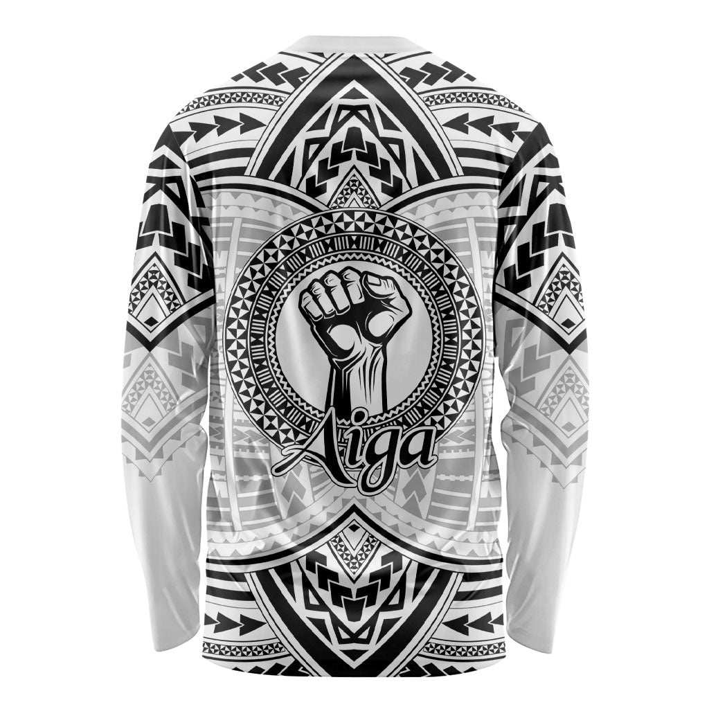 Aiga Samoa Raised Fist Long Sleeve Shirt Polynesian Tribal Tattoo Art Family Pride