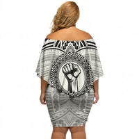Aiga Samoa Raised Fist Off Shoulder Short Dress Polynesian Tribal Tattoo Art Family Pride