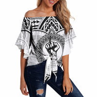 Aiga Samoa Raised Fist Off Shoulder Wrap Waist Top Polynesian Tribal Tattoo Art Family Pride