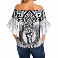 Aiga Samoa Raised Fist Off Shoulder Wrap Waist Top Polynesian Tribal Tattoo Art Family Pride