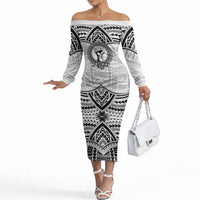Aiga Samoa Raised Fist Off The Shoulder Long Sleeve Dress Polynesian Tribal Tattoo Art Family Pride