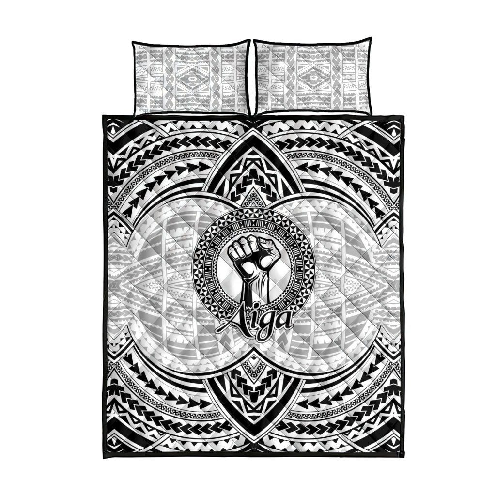 Aiga Samoa Raised Fist Quilt Bed Set Polynesian Tribal Tattoo Art Family Pride