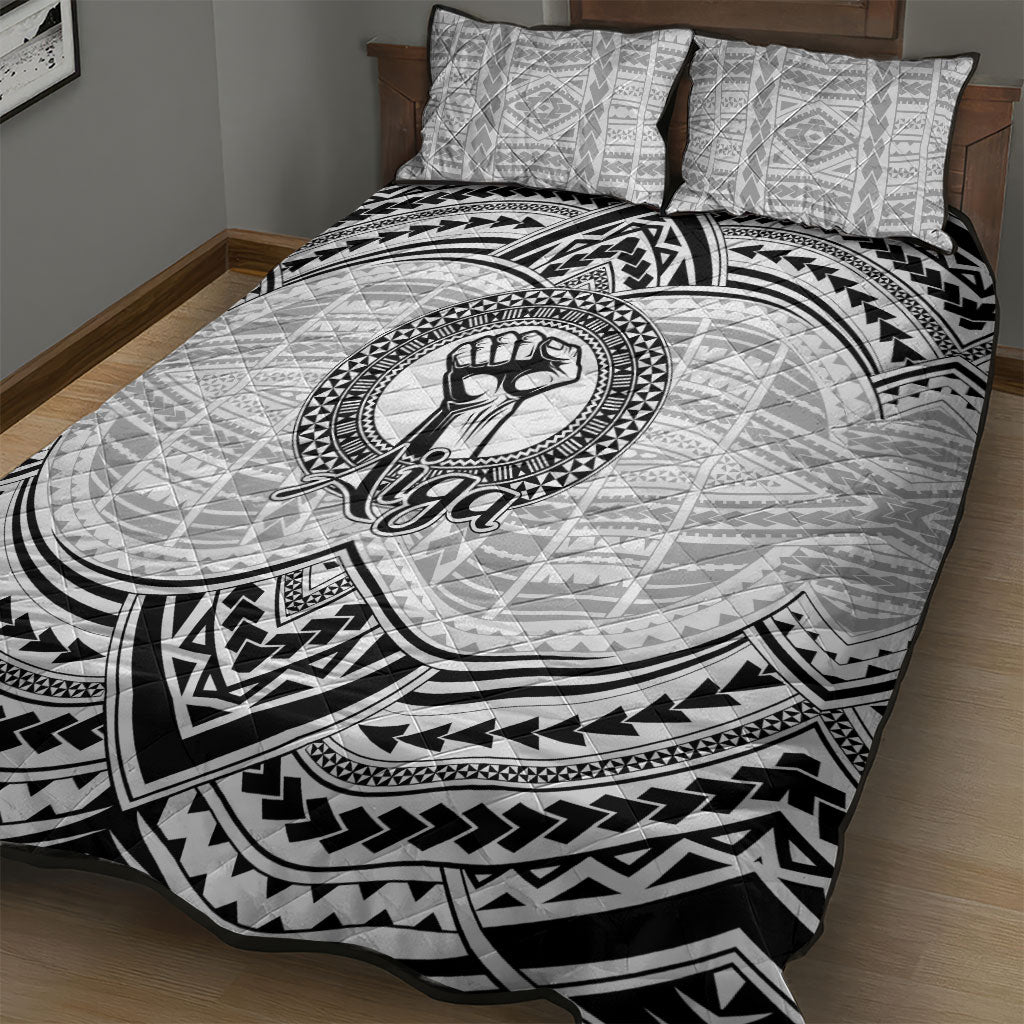 Aiga Samoa Raised Fist Quilt Bed Set Polynesian Tribal Tattoo Art Family Pride