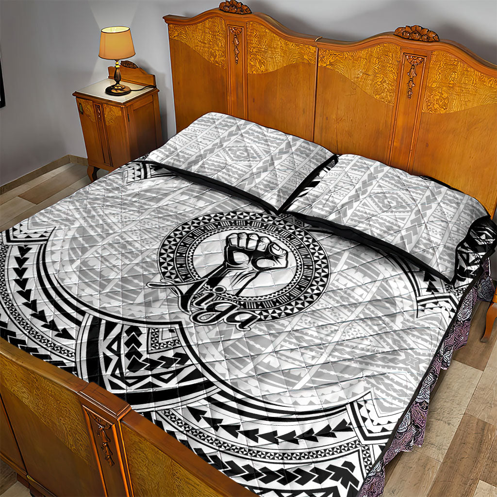 Aiga Samoa Raised Fist Quilt Bed Set Polynesian Tribal Tattoo Art Family Pride