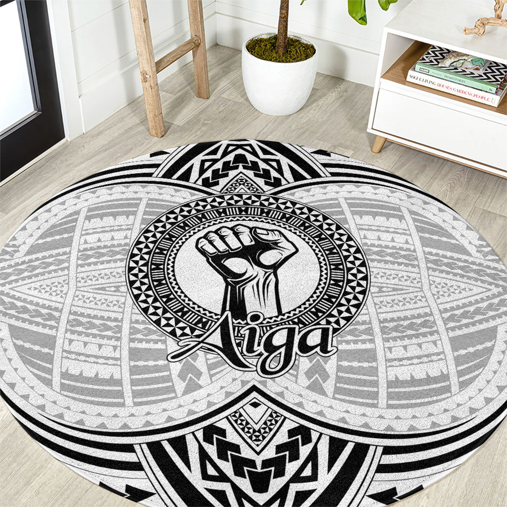 Aiga Samoa Raised Fist Round Carpet Polynesian Tribal Tattoo Art Family Pride