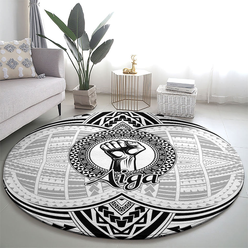Aiga Samoa Raised Fist Round Carpet Polynesian Tribal Tattoo Art Family Pride
