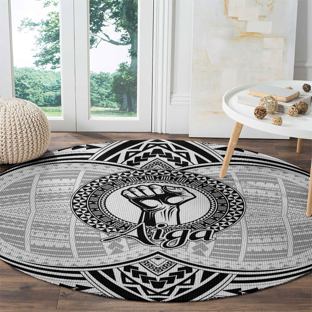 Aiga Samoa Raised Fist Round Carpet Polynesian Tribal Tattoo Art Family Pride