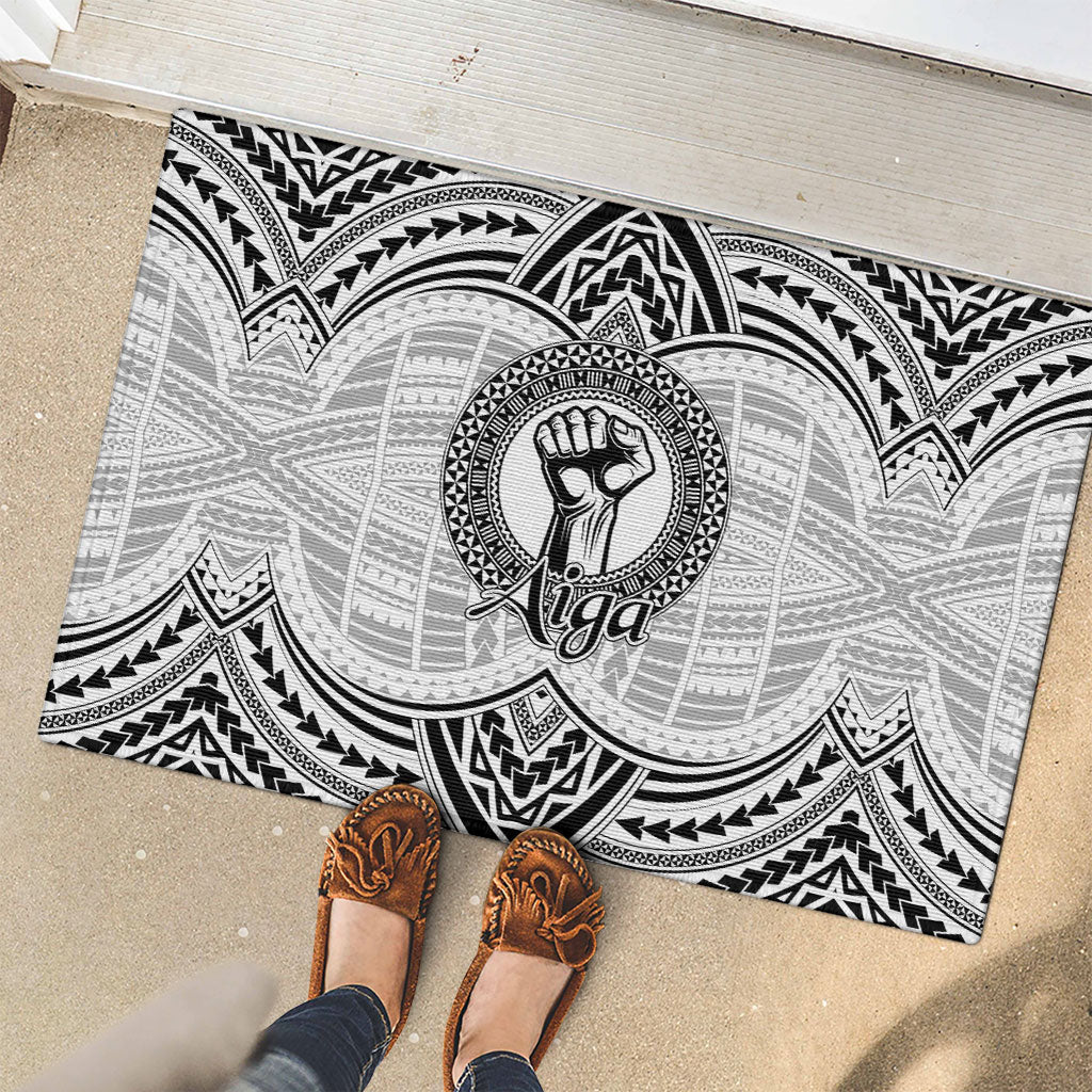 Aiga Samoa Raised Fist Rubber Doormat Polynesian Tribal Tattoo Art Family Pride