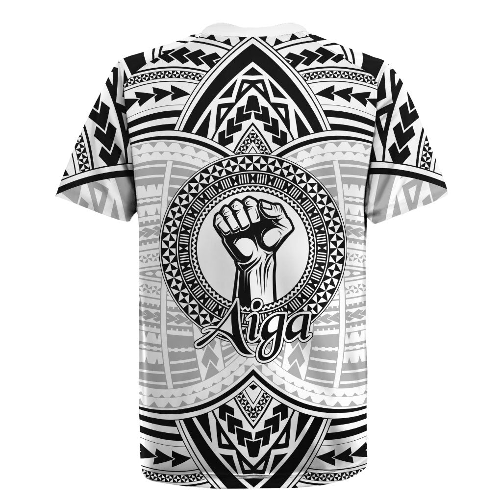 Aiga Samoa Raised Fist Rugby Jersey Polynesian Tribal Tattoo Art Family Pride
