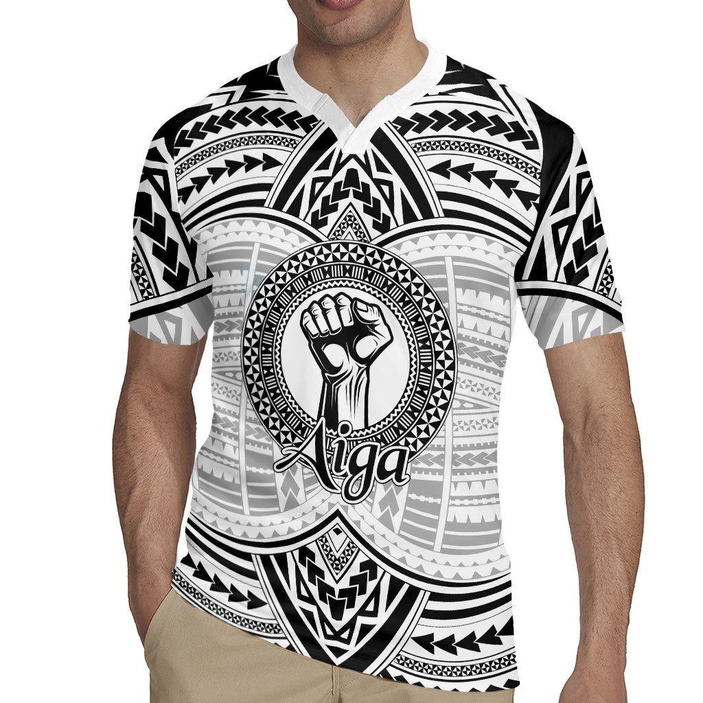 Aiga Samoa Raised Fist Rugby Jersey Polynesian Tribal Tattoo Art Family Pride