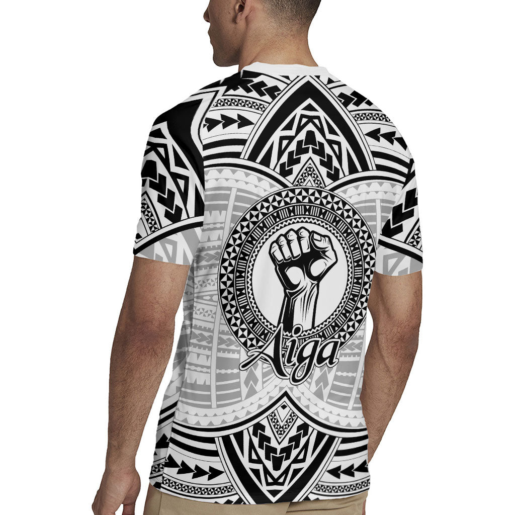 Aiga Samoa Raised Fist Rugby Jersey Polynesian Tribal Tattoo Art Family Pride