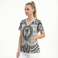 Aiga Samoa Raised Fist Scrub Top Polynesian Tribal Tattoo Art Family Pride
