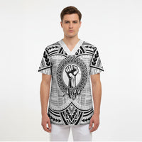 Aiga Samoa Raised Fist Scrub Top Polynesian Tribal Tattoo Art Family Pride