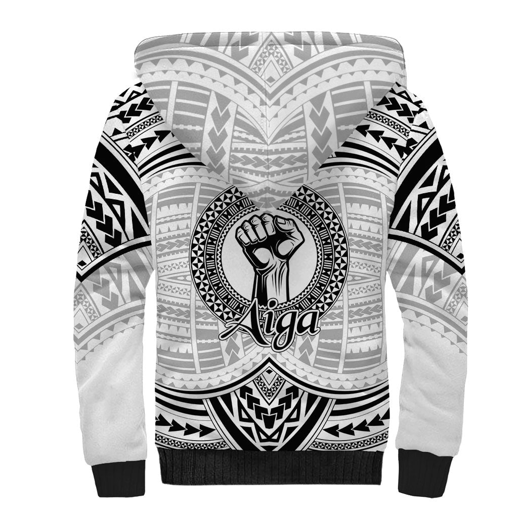 Aiga Samoa Raised Fist Sherpa Hoodie Polynesian Tribal Tattoo Art Family Pride