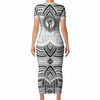 Aiga Samoa Raised Fist Short Sleeve Bodycon Dress Polynesian Tribal Tattoo Art Family Pride