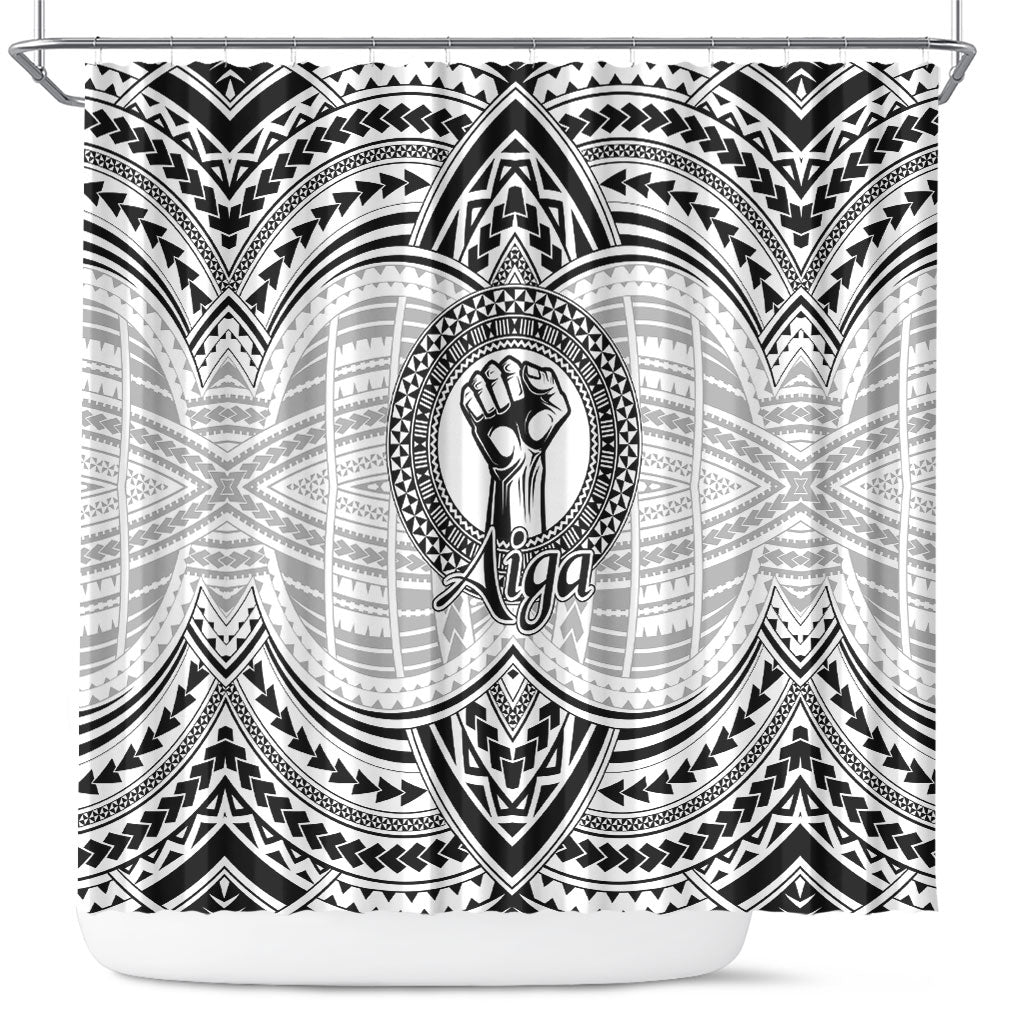 Aiga Samoa Raised Fist Shower Curtain Polynesian Tribal Tattoo Art Family Pride