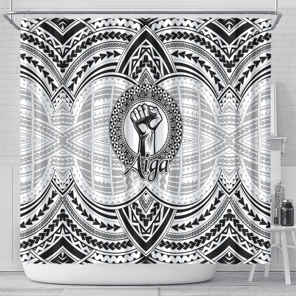 Aiga Samoa Raised Fist Shower Curtain Polynesian Tribal Tattoo Art Family Pride