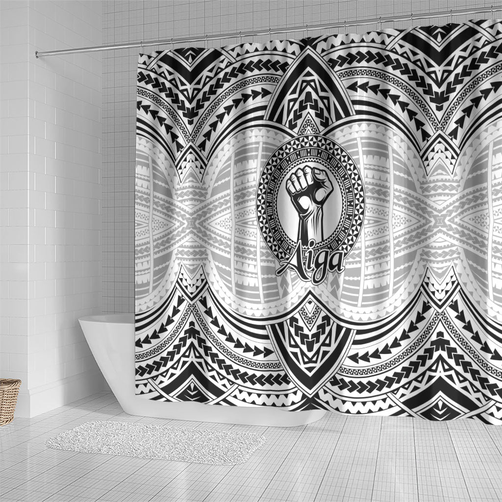 Aiga Samoa Raised Fist Shower Curtain Polynesian Tribal Tattoo Art Family Pride
