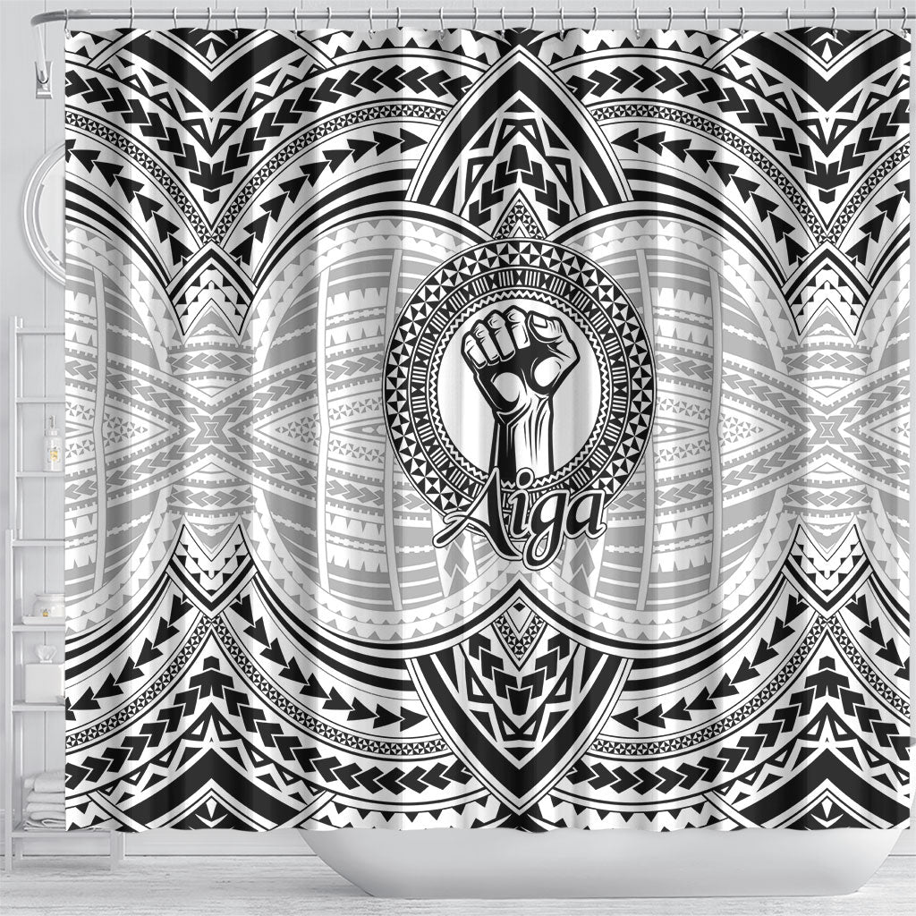 Aiga Samoa Raised Fist Shower Curtain Polynesian Tribal Tattoo Art Family Pride
