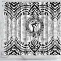 Aiga Samoa Raised Fist Shower Curtain Polynesian Tribal Tattoo Art Family Pride