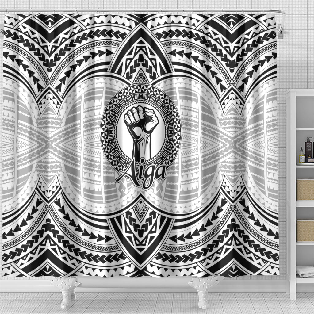 Aiga Samoa Raised Fist Shower Curtain Polynesian Tribal Tattoo Art Family Pride