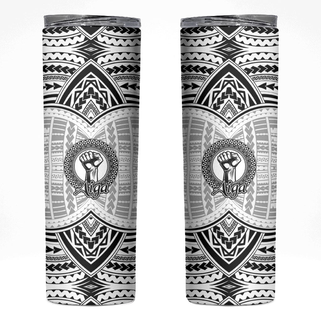 Aiga Samoa Raised Fist Skinny Tumbler Polynesian Tribal Tattoo Art Family Pride TS04 White Black - Polynesian Pride