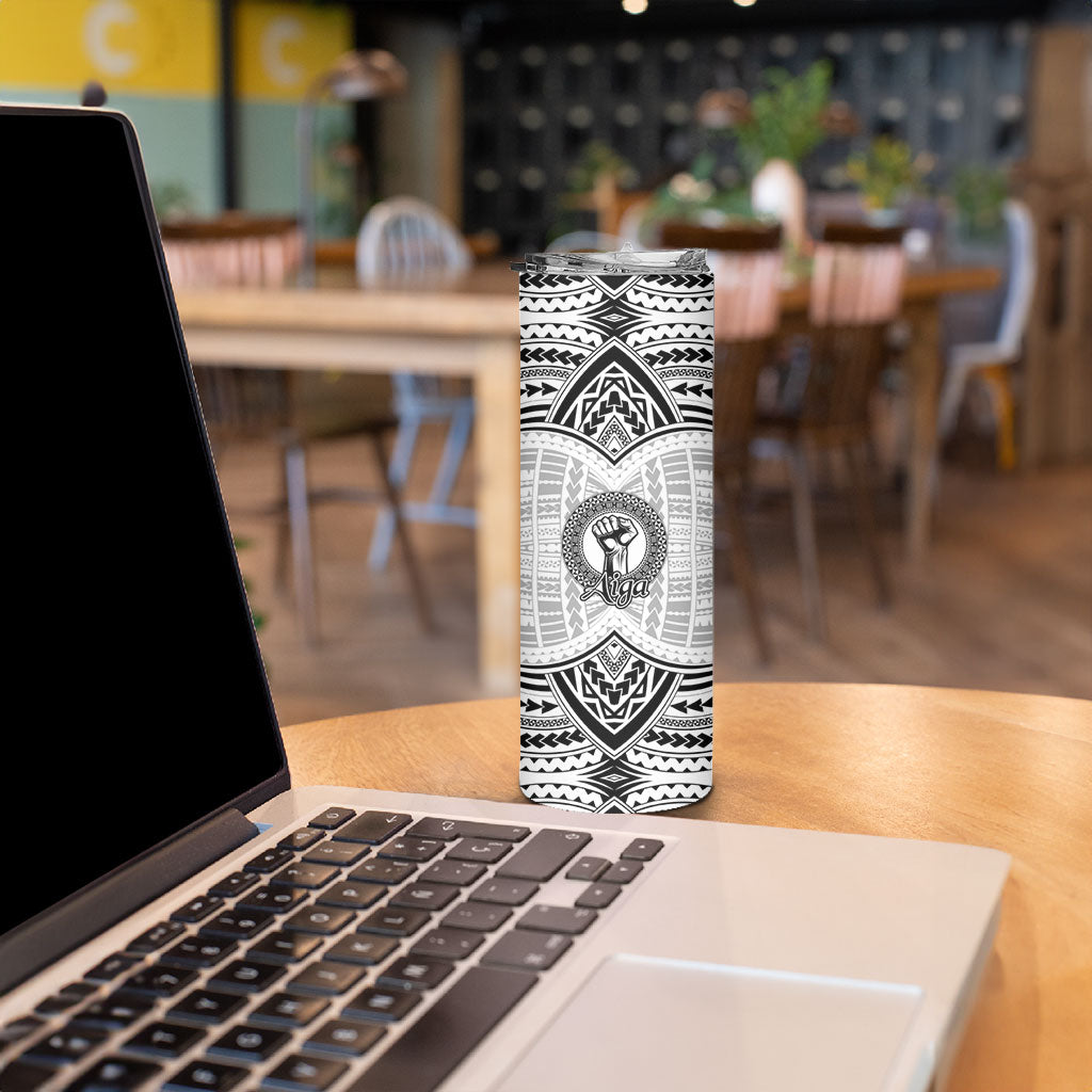Aiga Samoa Raised Fist Skinny Tumbler Polynesian Tribal Tattoo Art Family Pride