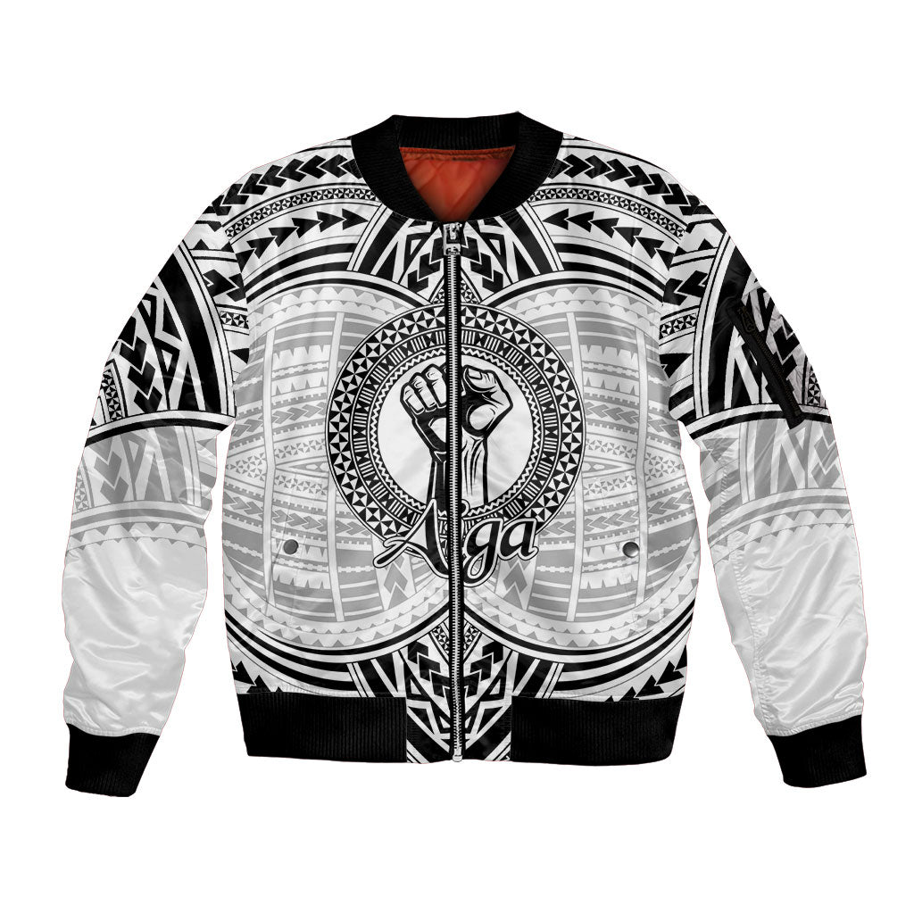 Aiga Samoa Raised Fist Sleeve Zip Bomber Jacket Polynesian Tribal Tattoo Art Family Pride