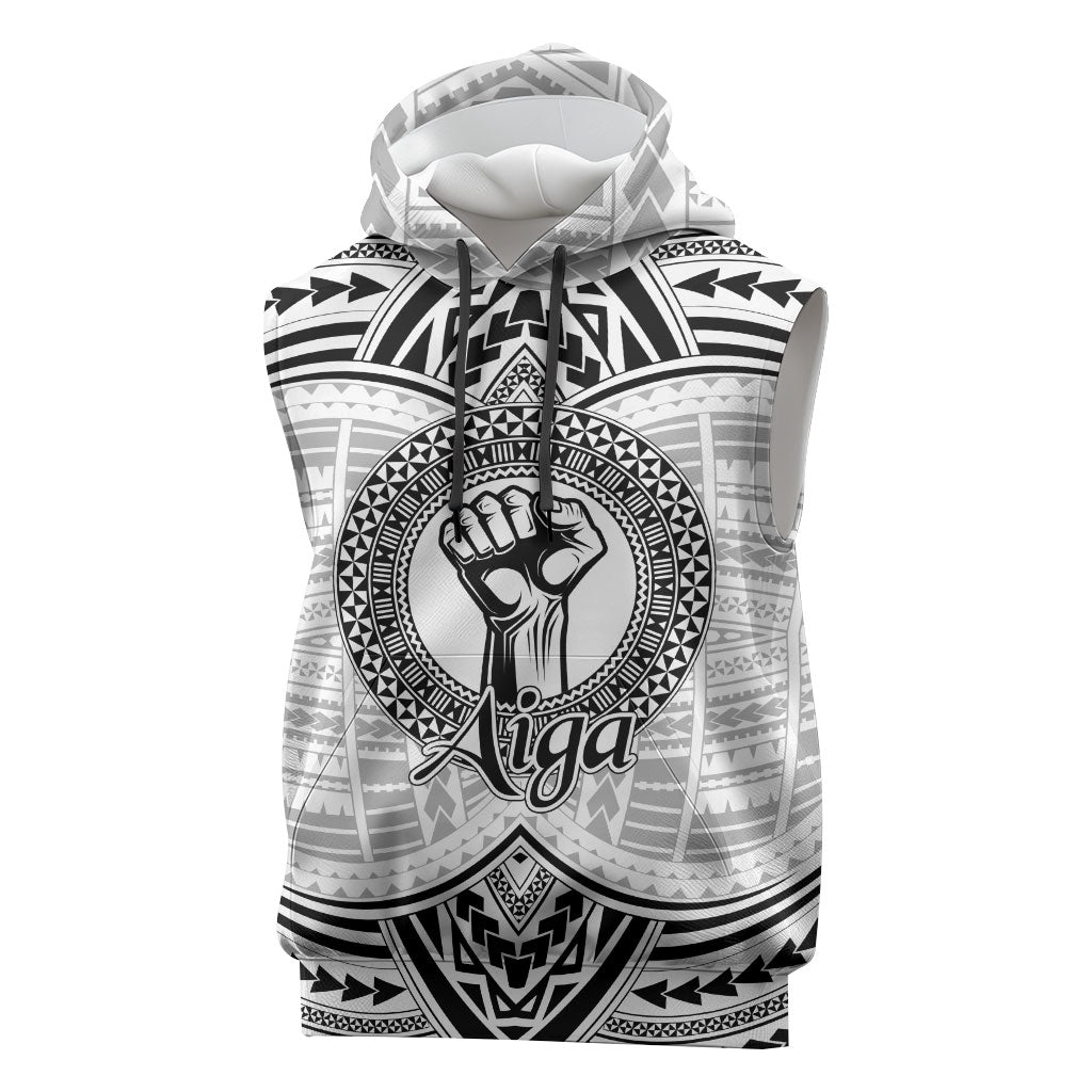 Aiga Samoa Raised Fist Sleeveless Hoodie Polynesian Tribal Tattoo Art Family Pride