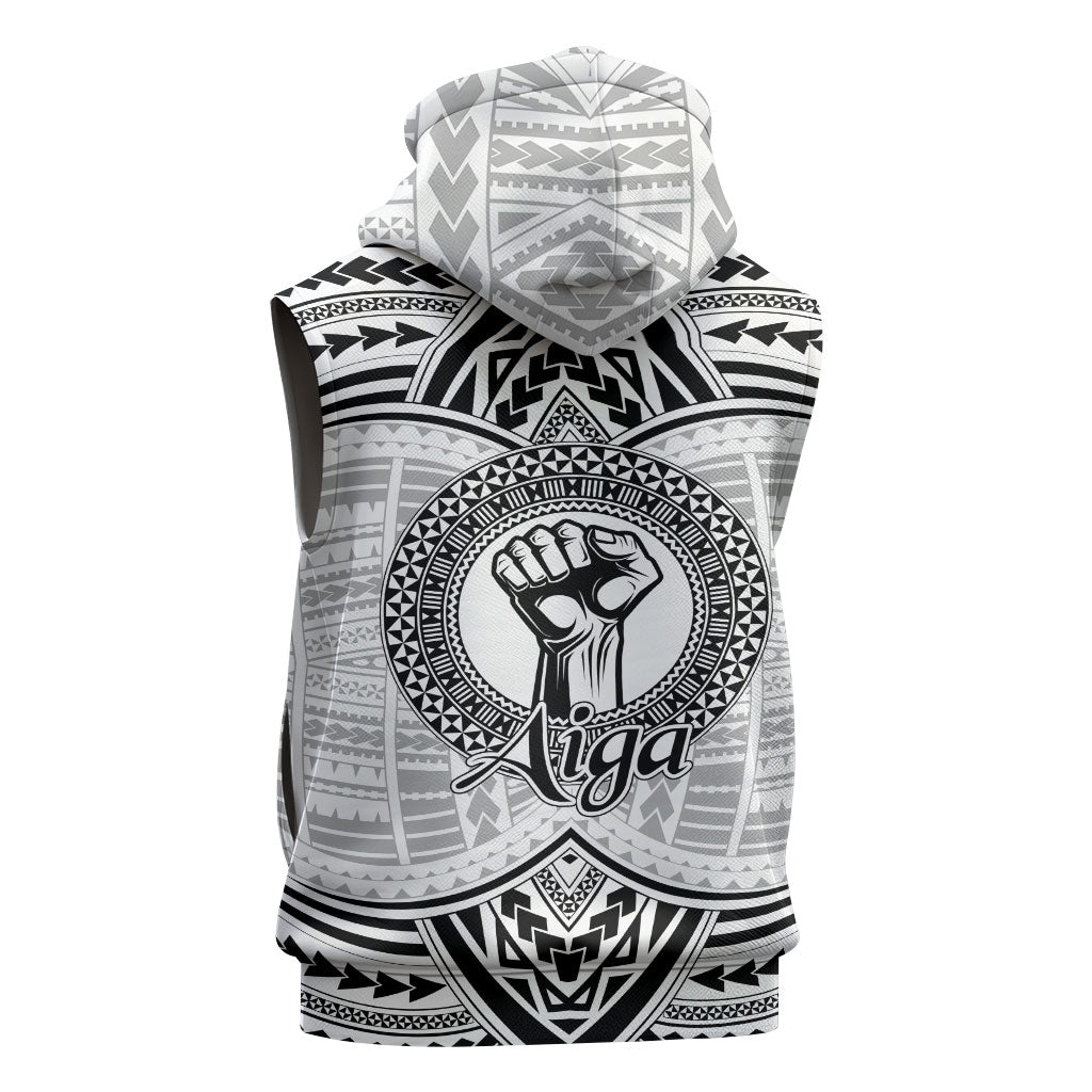 Aiga Samoa Raised Fist Sleeveless Hoodie Polynesian Tribal Tattoo Art Family Pride