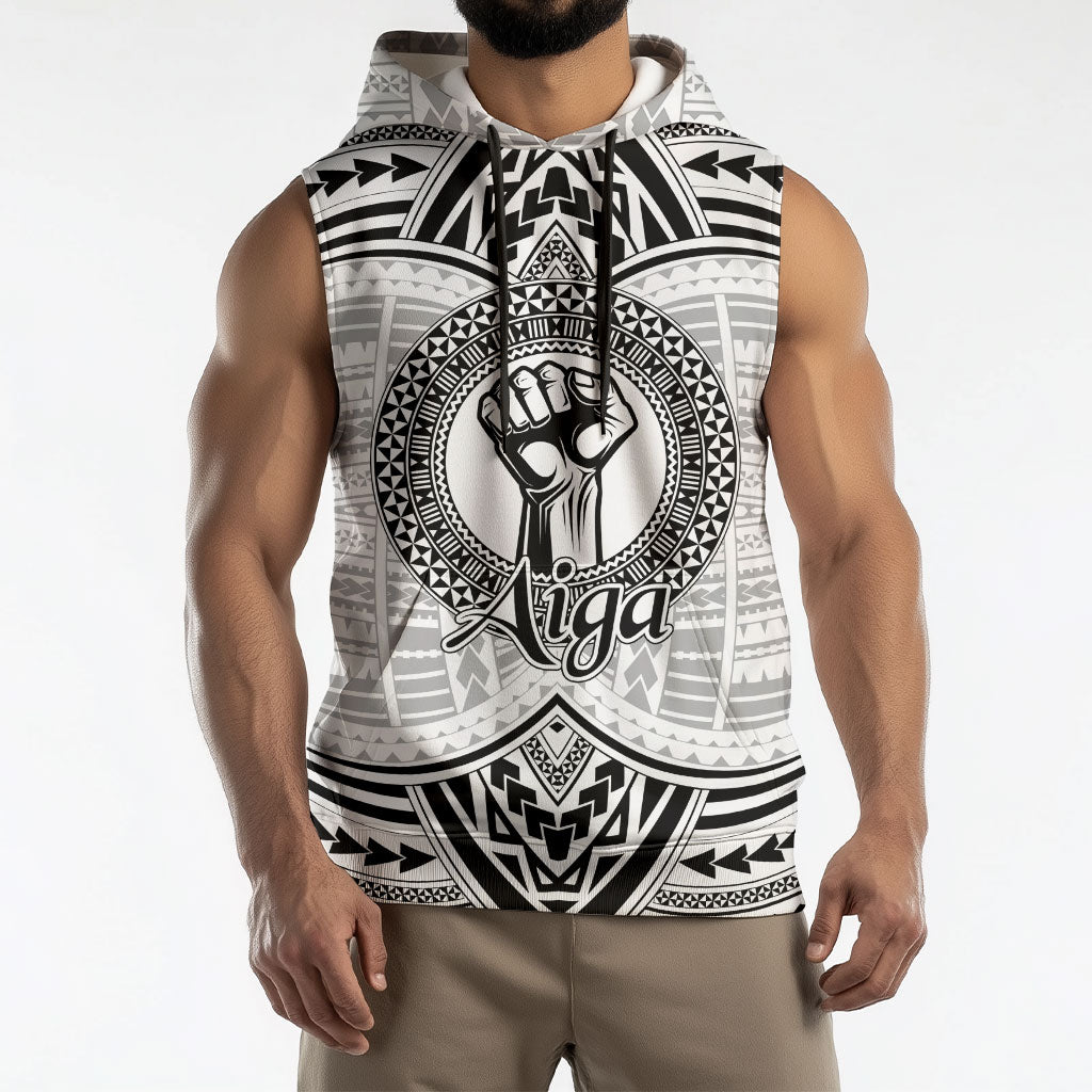 Aiga Samoa Raised Fist Sleeveless Hoodie Polynesian Tribal Tattoo Art Family Pride