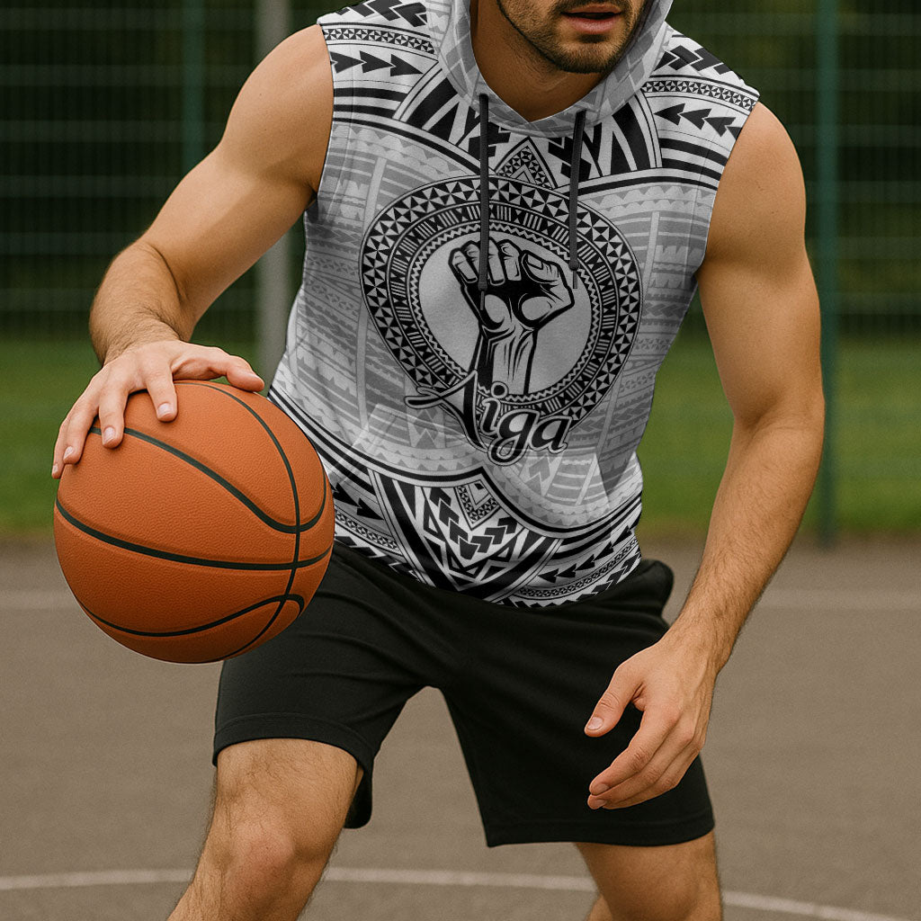 Aiga Samoa Raised Fist Sleeveless Hoodie Polynesian Tribal Tattoo Art Family Pride