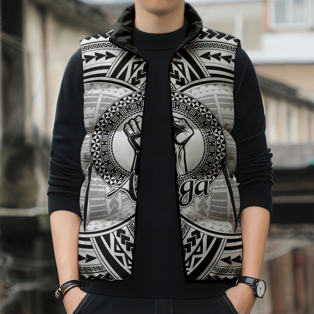 Aiga Samoa Raised Fist Sleeveless Puffer Jacket Polynesian Tribal Tattoo Art Family Pride